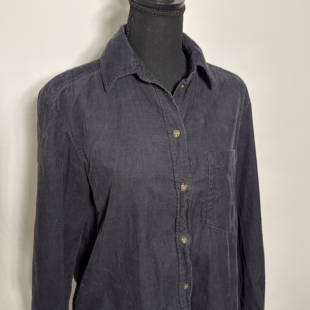 H&M Navy Blue Corduroy Button-Down Shirt - Women’s Size XS - Picture 1 of 8